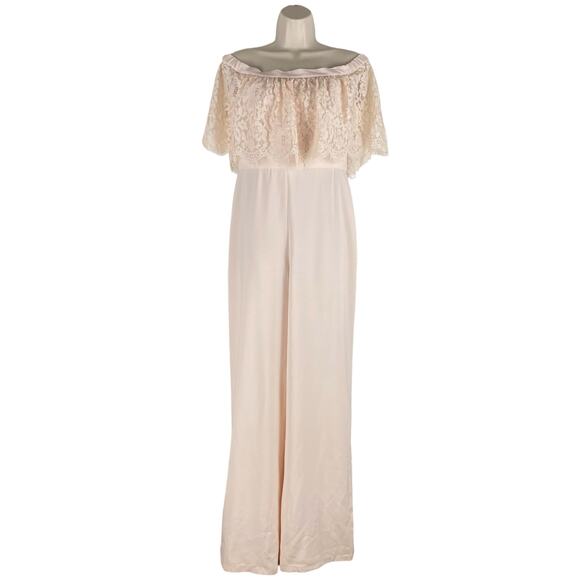 Theia BHLDN Mila Off the Shoulder Lace Jumpsuit Pink Braidesmaid Size 8 - Picture 5 of 13